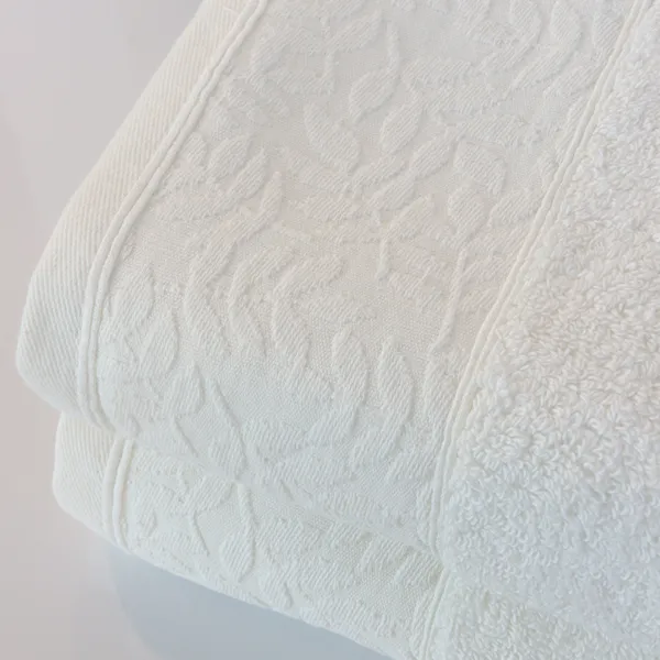 Nova Home Enigma Jacquard Towel with Leafs Details - 100% Cotton - 50x90 Cm - Cream product thumbnail 4