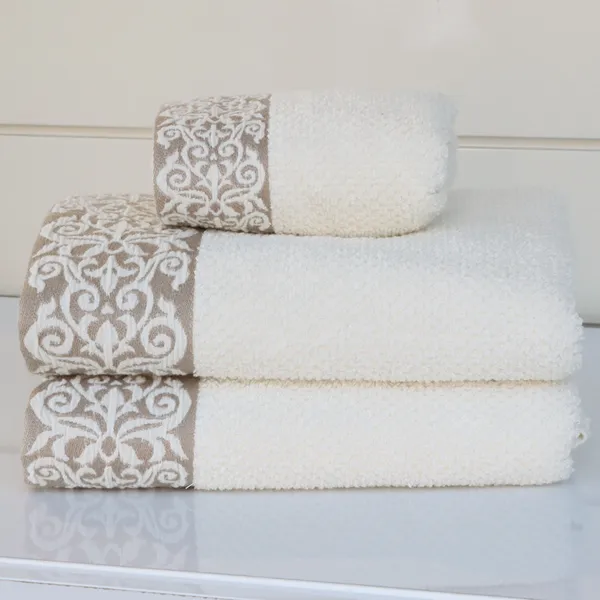 Nova Home Minto Jacquard Embroidered Towel - 100% Cotton - 50x90 Cm - Cream product thumbnail 2