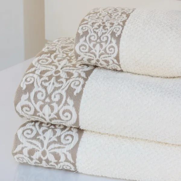 Nova Home Minto Jacquard Embroidered Towel - 100% Cotton - 50x90 Cm - Cream product thumbnail 3
