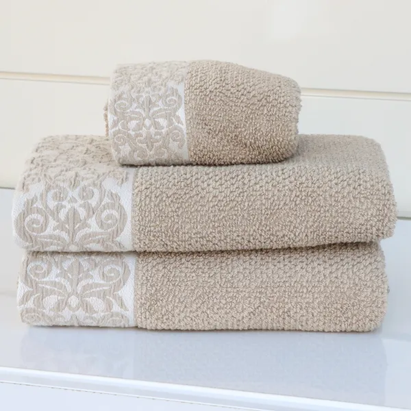 Nova Home Minto Jacquard Embroidered Towel - 100% Cotton - 50x90 Cm - Beige product thumbnail 2