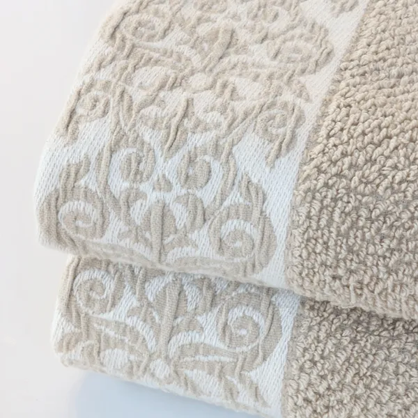 Nova Home Minto Jacquard Embroidered Towel - 100% Cotton - 50x90 Cm - Beige product thumbnail 3
