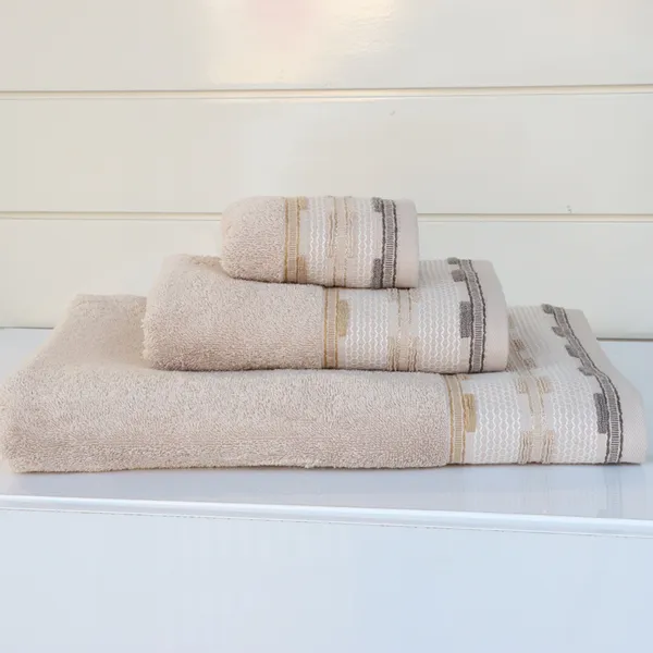 Nova Home Luster Jacquard Embroidered Towel with Silver Details - 100% Cotton - 30x50 Cm - Beige product thumbnail 2