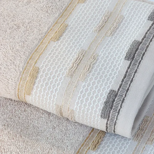 Nova Home Luster Jacquard Embroidered Towel with Silver Details - 100% Cotton - 30x50 Cm - Beige product thumbnail 4