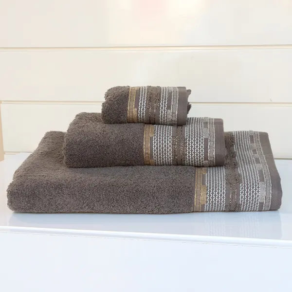 Nova Home Luster Jacquard Embroidered Towel with Silver Details - 100% Cotton - 50x90 Cm - Brown product thumbnail 2