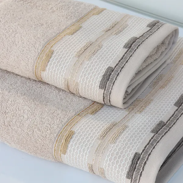 Nova Home Luster Jacquard Embroidered Towel with Silver Details - 100% Cotton - 50x90 Cm - Beige product thumbnail 3