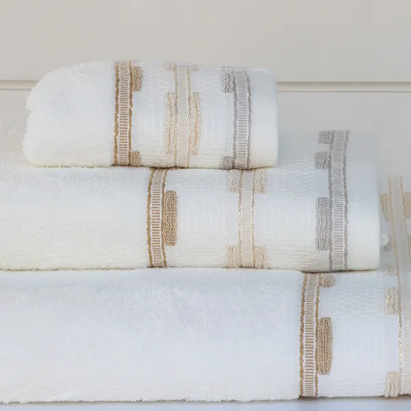 Nova Home Luster Jacquard Embroidered Towel with Silver Details - 100% Cotton - Cream (Available In Sizes) product thumbnail 3