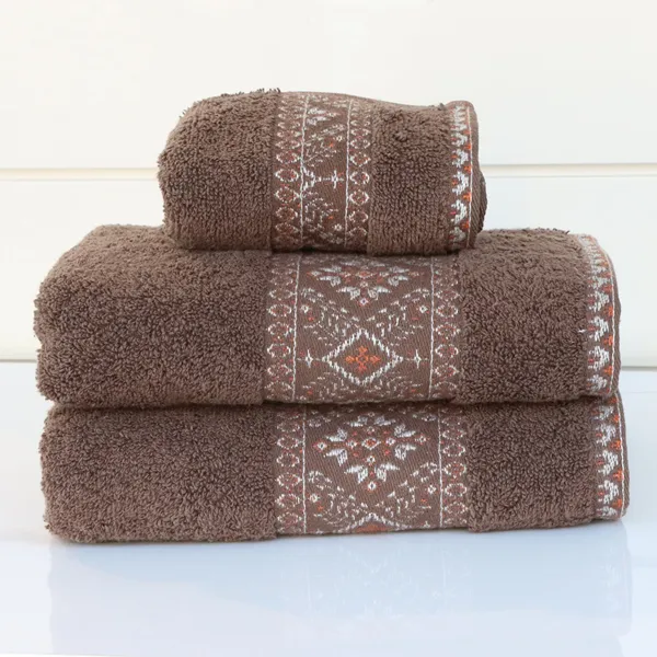 Nova Home Auric Jacquard Embroidered Towel - 100% Cotton - 30x50 Cm - Brown product thumbnail 2