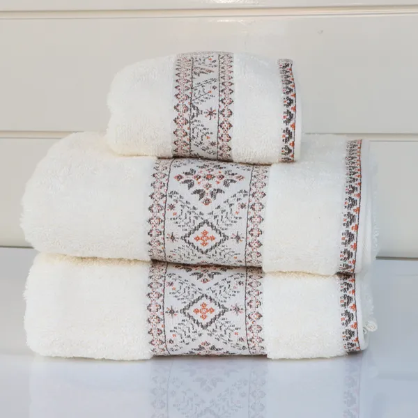Nova Home Auric Jacquard Embroidered Towel - 100% Cotton - 50x90 Cm - Cream product thumbnail 2