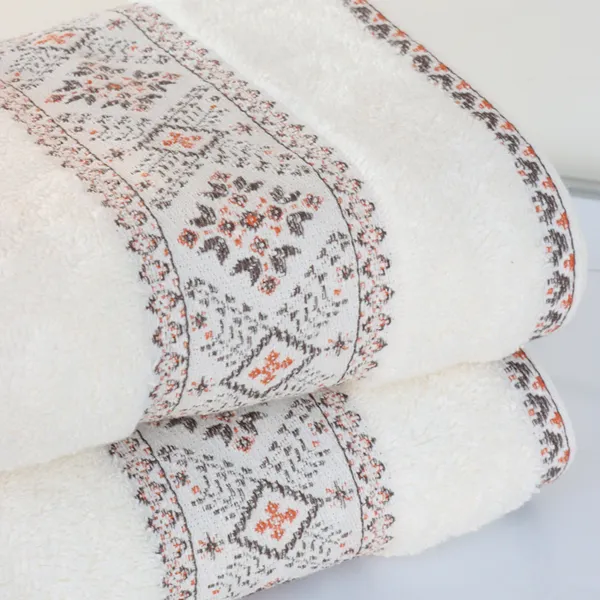 Nova Home Auric Jacquard Embroidered Towel - 100% Cotton - 50x90 Cm - Cream product thumbnail 3