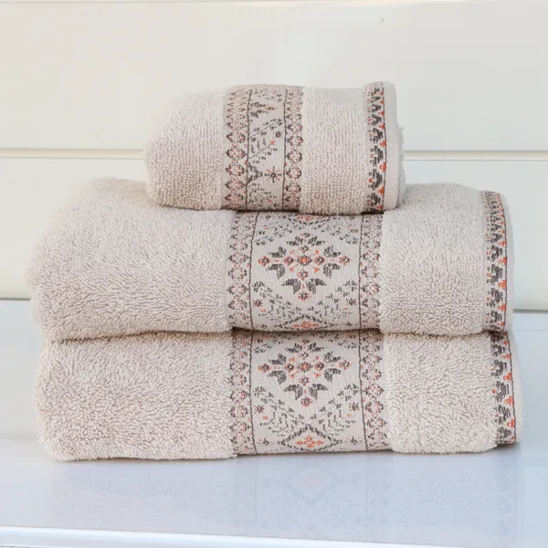 Nova Home Auric Jacquard Embroidered Towel - 100% Cotton - Beige (Available In Sizes) product thumbnail 2