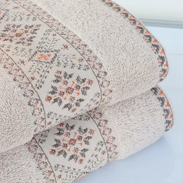 Nova Home Auric Jacquard Embroidered Towel - 100% Cotton - Beige (Available In Sizes) product thumbnail 3