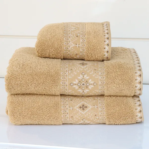 Nova Home Auric Jacquard Embroidered Towel - 100% Cotton - 50x90 Cm - Mustard product thumbnail 2