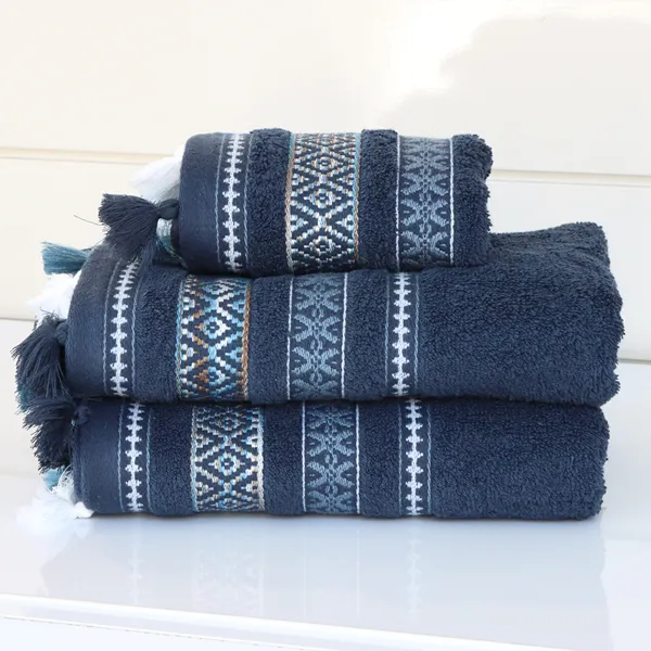 Nova Home Echo Jacquard Embroidered Towel - 100% Cotton - 50x90 Cm - Navy product thumbnail 2