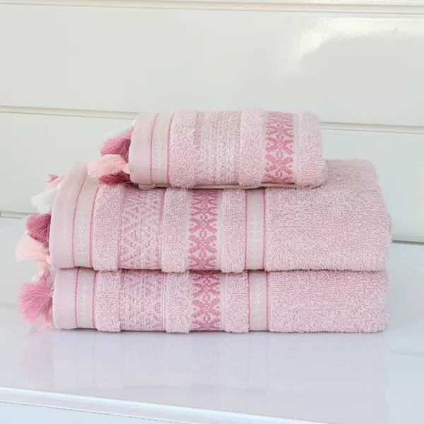 Nova Home Echo Jacquard Embroidered Towel - 100% Cotton - 50x90 Cm - Rose product thumbnail 2