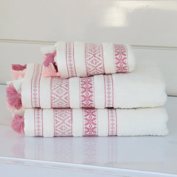Nova Home Echo Jacquard Embroidered Towel - 100% Cotton - 50x90 Cm - Cream product thumbnail 2