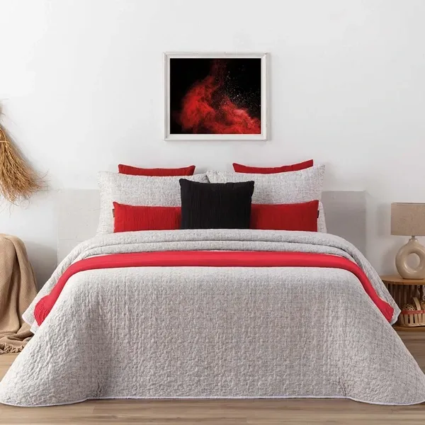 Manterol Bouti Amapola Reversible Bed Spread Set - Grey & Red (Available In Sizes) product thumbnail 2