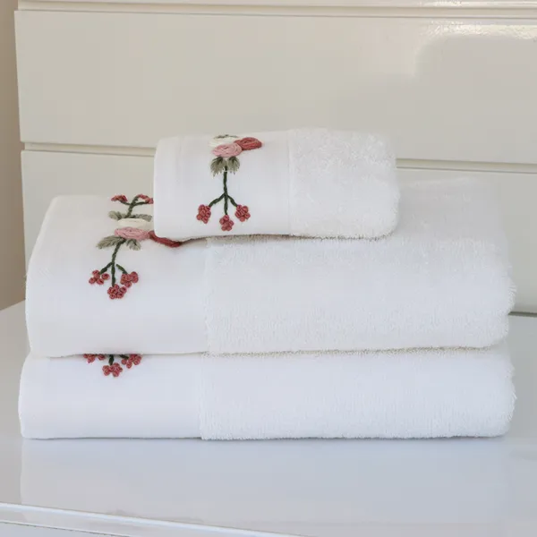 Nova Home Rose Mary Floral Embroidered Towel - 100% Cotton - White (Available In Sizes) product thumbnail 2