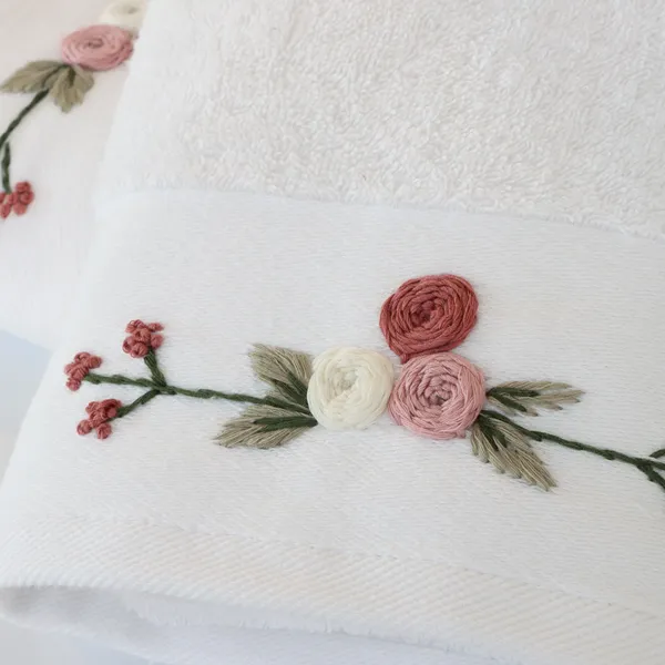 Nova Home Rose Mary Floral Embroidered Towel - 100% Cotton - White (Available In Sizes) product thumbnail 3