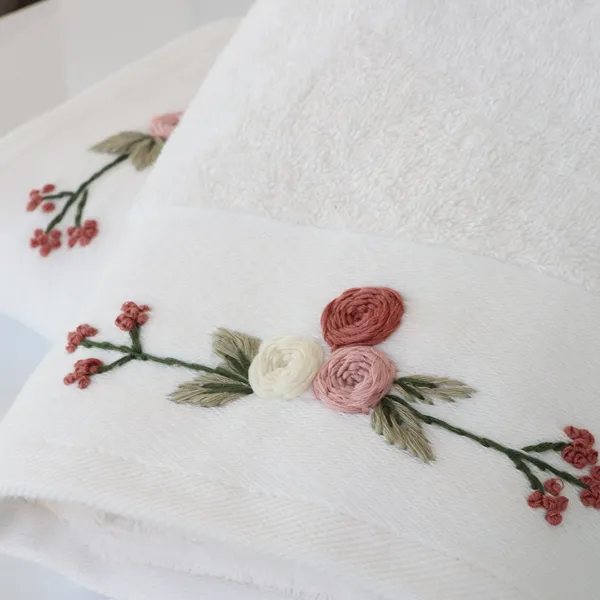 Nova Home Rose Mary Floral Embroidered Towel - 100% Cotton - White (Available In Sizes) product thumbnail 4