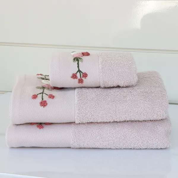 Nova Home Rose Mary Floral Embroidered Towel - 100% Cotton - Pink (Available In Sizes) product thumbnail 2