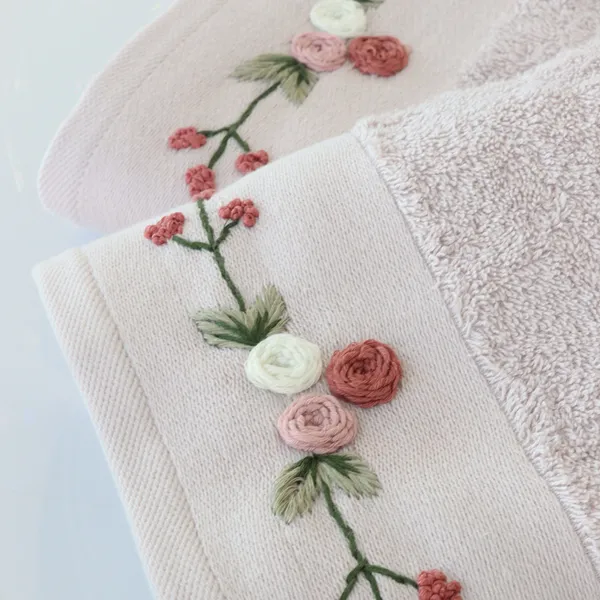 Nova Home Rose Mary Floral Embroidered Towel - 100% Cotton - Pink (Available In Sizes) product thumbnail 3