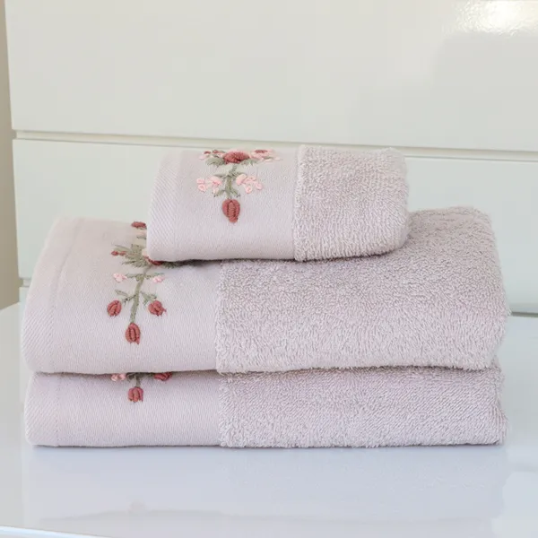 Nova Home Esra Floral Embroidered Towel - 100% Cotton - 30x50 Cm - Pink product thumbnail 2