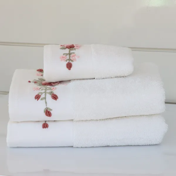 Nova Home Esra Floral Embroidered Towel - 100% Cotton - White (Available In Sizes) product thumbnail 2