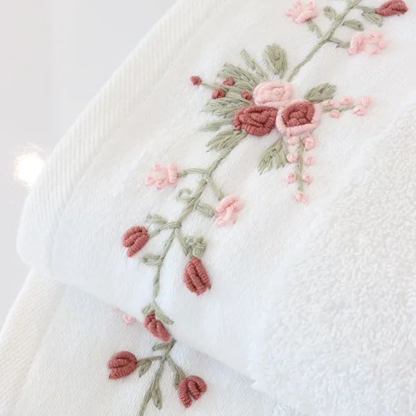 Nova Home Esra Floral Embroidered Towel - 100% Cotton - White (Available In Sizes) product thumbnail 3