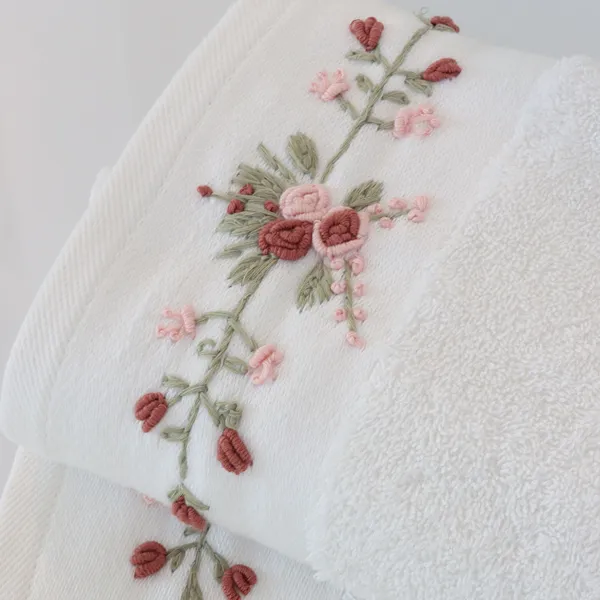 Nova Home Esra Floral Embroidered Towel - 100% Cotton - White (Available In Sizes) product thumbnail 4
