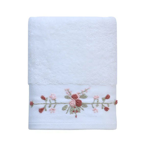 Nova Home Esra Floral Embroidered Towel - 100% Cotton - 50x90 Cm - White product thumbnail 4