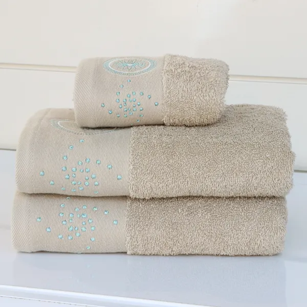 Nova Home Handan Embroidered Towel - 100% Cotton - 30x50 Cm - Beige product thumbnail 2