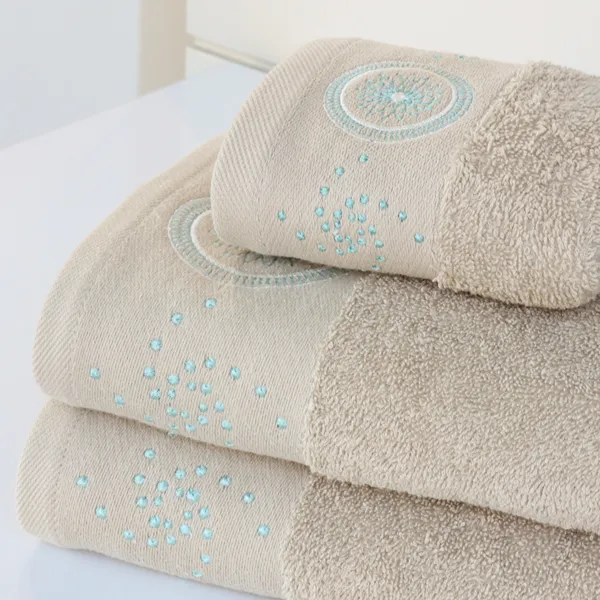 Nova Home Handan Embroidered Towel - 100% Cotton - 50x90 Cm - Beige product thumbnail 3