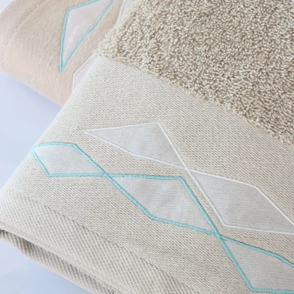 Nova Home Celine Towel with Satin Details - 100% Cotton - 30x50 Cm - Beige product thumbnail 3
