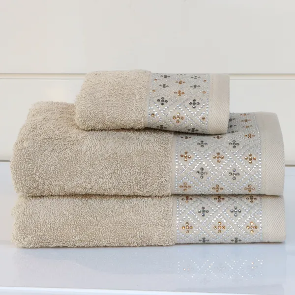 Nova Home Roberta Towel with Silver Details - 100% Cotton - 50x90 Cm - Beige product thumbnail 2