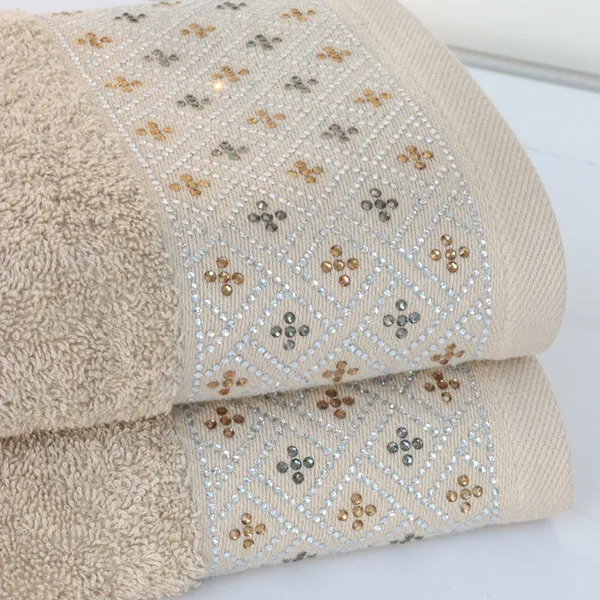 Nova Home Roberta Towel with Silver Details - 100% Cotton - 50x90 Cm - Beige product thumbnail 3