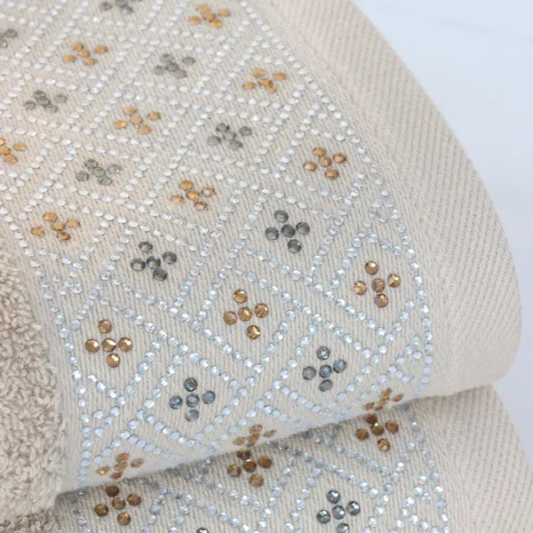 Nova Home Roberta Towel with Silver Details - 100% Cotton - 50x90 Cm - Beige product thumbnail 4