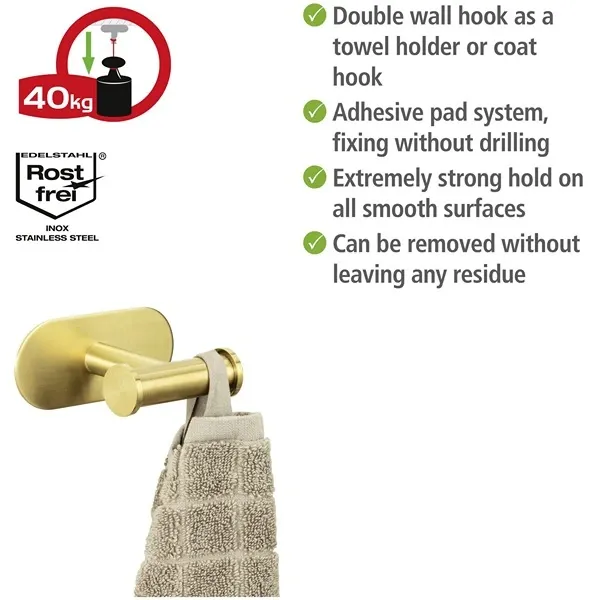 Wenko Orea Turbo-Loc Double Hook - Stainless Steel - Gold Matt product thumbnail 7