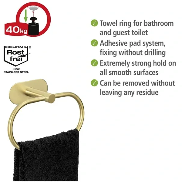 Wenko Orea Turbo-Loc Towel Ring - Stainless Steel -Gold Matt product thumbnail 8