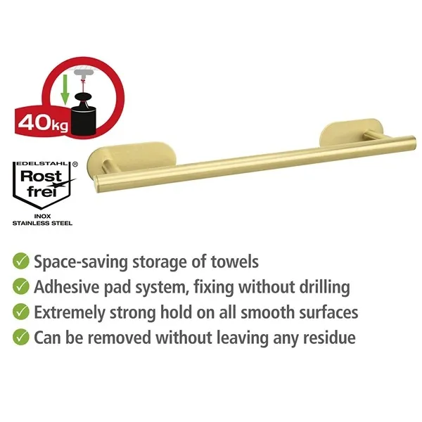 Wenko Orea Turbo-Loc Towel Rail - 40 Cm - Stainless Steel - Gold Matt product thumbnail 5