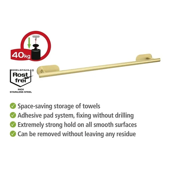 Wenko Orea Turbo-Loc Towel Rail - 60 Cm - Stainless Steel - Gold Matt product thumbnail 5