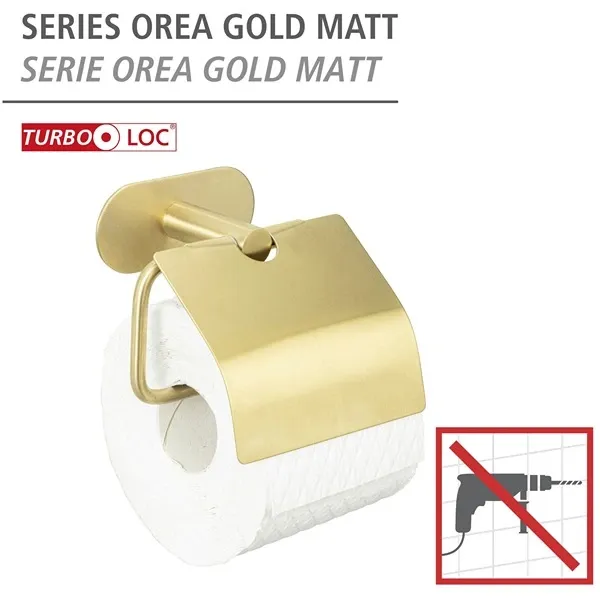 Wenko Orea Turbo-Loc Toilet Paper Holder with Cover - Stainless Steel - Gold Matt (No Drilling) product thumbnail 5