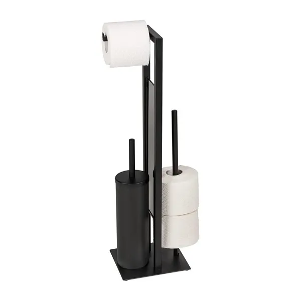 Wenko Rivalta Tall Free-standing Rustproof Toilet Set with Mobile Holder Shelf - Black product thumbnail 4