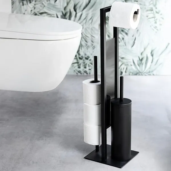 Wenko Rivalta Tall Free-standing Rustproof Toilet Set with Mobile Holder Shelf - Black product thumbnail 2