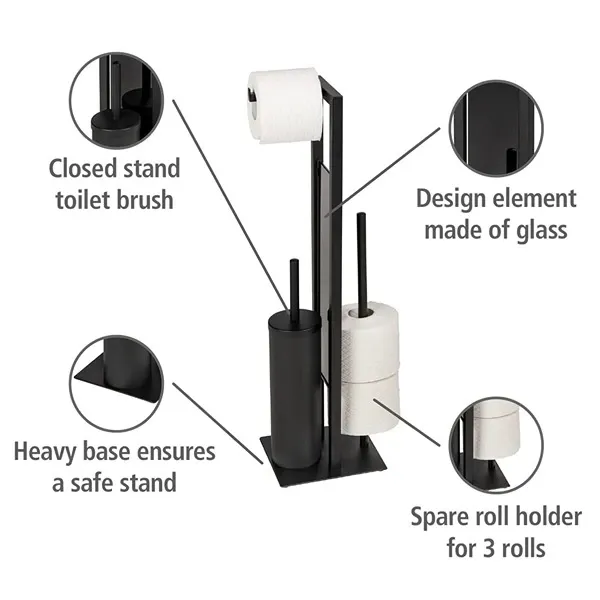 Wenko Rivalta Tall Free-standing Rustproof Toilet Set with Mobile Holder Shelf - Black product thumbnail 3