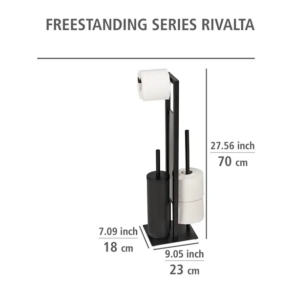 Wenko Rivalta Tall Free-standing Rustproof Toilet Set with Mobile Holder Shelf - Black product thumbnail 5
