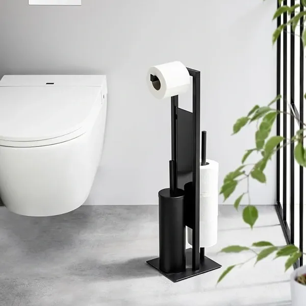 Wenko Rivalta Tall Free-standing Rustproof Toilet Set with Mobile Holder Shelf - Black product thumbnail 6