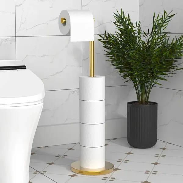 Wenko Standing Toilet Paper Holder 2 in 1 - Matt Stainless Steel - Gold product thumbnail 2