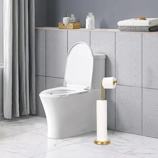 Wenko Standing Toilet Paper Holder 2 in 1 - Matt Stainless Steel - Gold product thumbnail 4