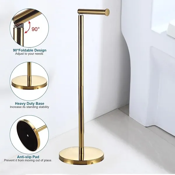 Wenko Standing Toilet Paper Holder 2 in 1 - Matt Stainless Steel - Gold product thumbnail 6