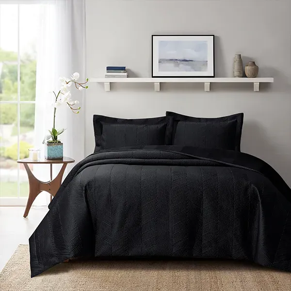 Nova Home Yildiz Satan Bed Spread Set - 3pcs - King & Super King - Black product thumbnail 2
